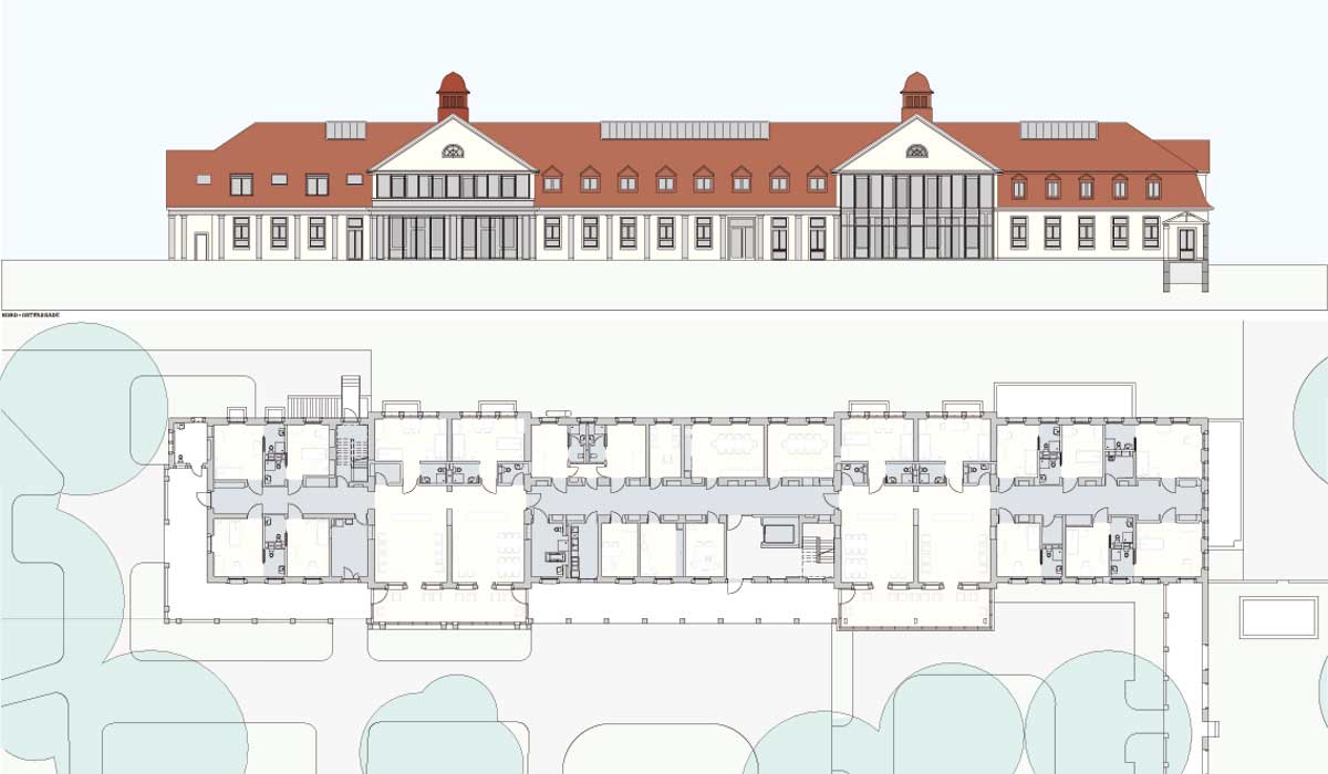 Fassade und Erdgeschossplan